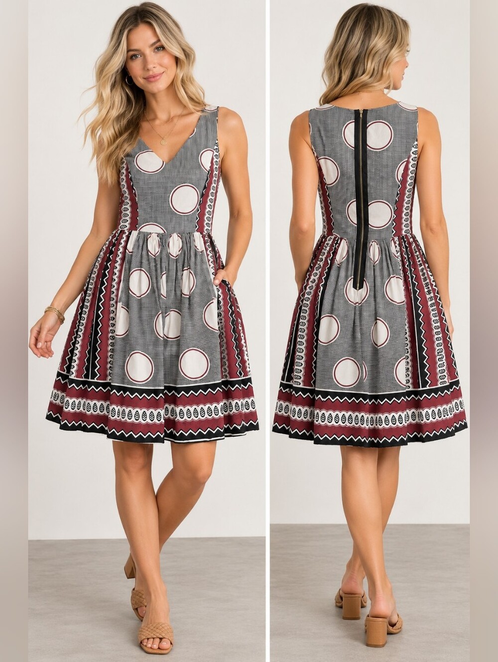 Maeve Anthropologie Moonsong Dress Size 2 Mixed Print Fit & Flare Pockets